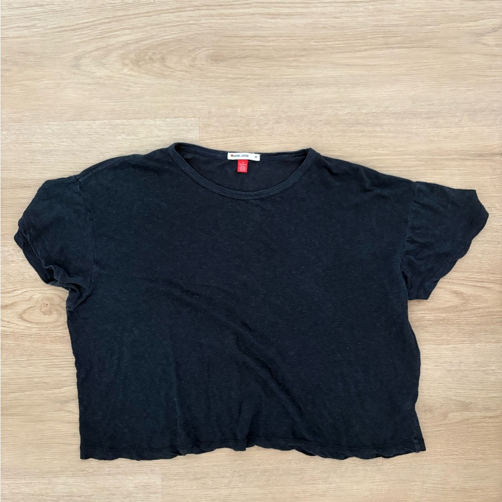 Marine Layer Black Cropped Crewneck Tee - Women